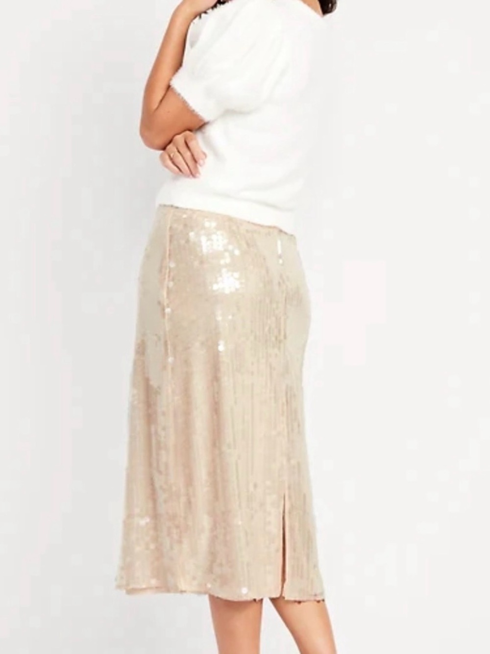 Old Navy Sequin Midi Skirt in Cream